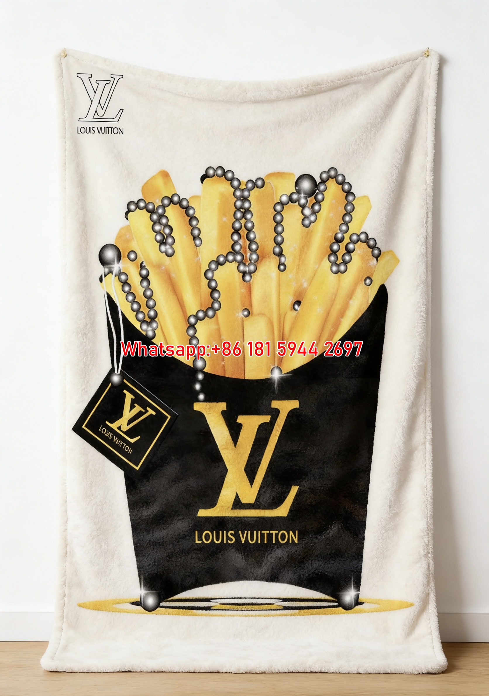 LV Luxury French Fries Blanket Glam LV Fries & Pearls Throw 015